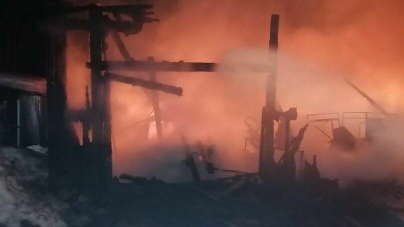 Мощный пожар ночью в деревне Карелии уничтожил постройки